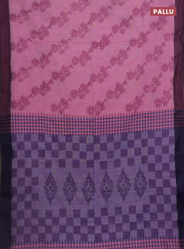 Bengal soft cotton saree mavue pink and blue with allover weaves and simple border