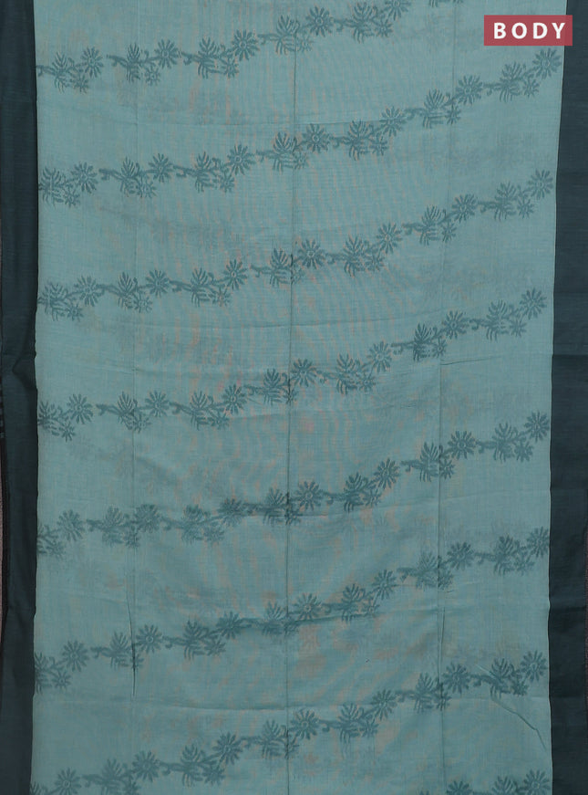 Bengal soft cotton saree teal blue and black with allover weaves and simple border