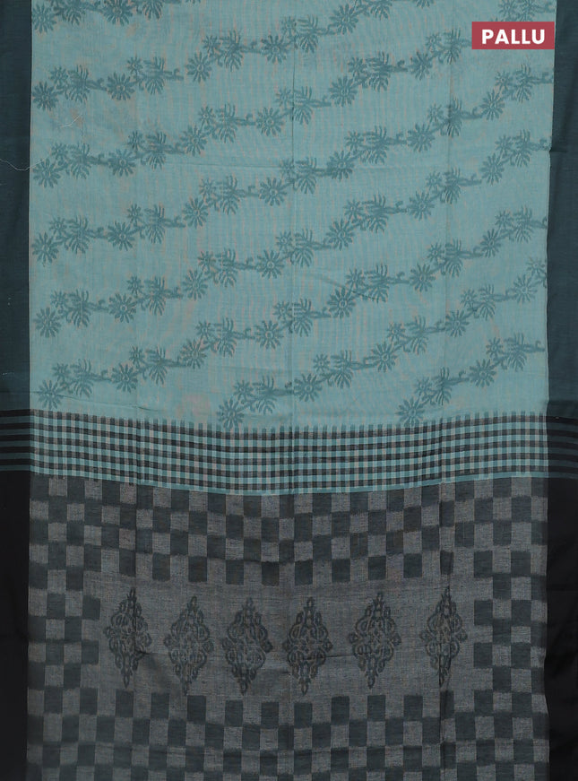 Bengal soft cotton saree teal blue and black with allover weaves and simple border