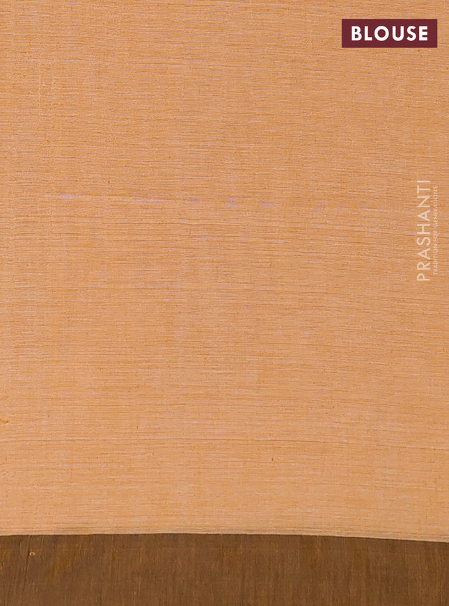 Bengal soft cotton saree dark mustard and grey with allover weaves and simple border