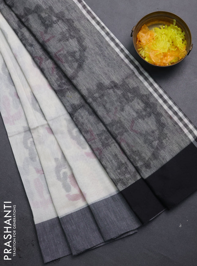 Bengal soft cotton saree off white and black with allover butta weaves and simple border