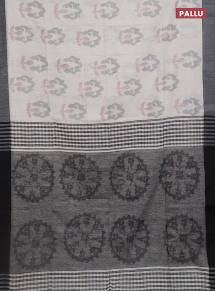 Bengal soft cotton saree off white and black with allover butta weaves and simple border