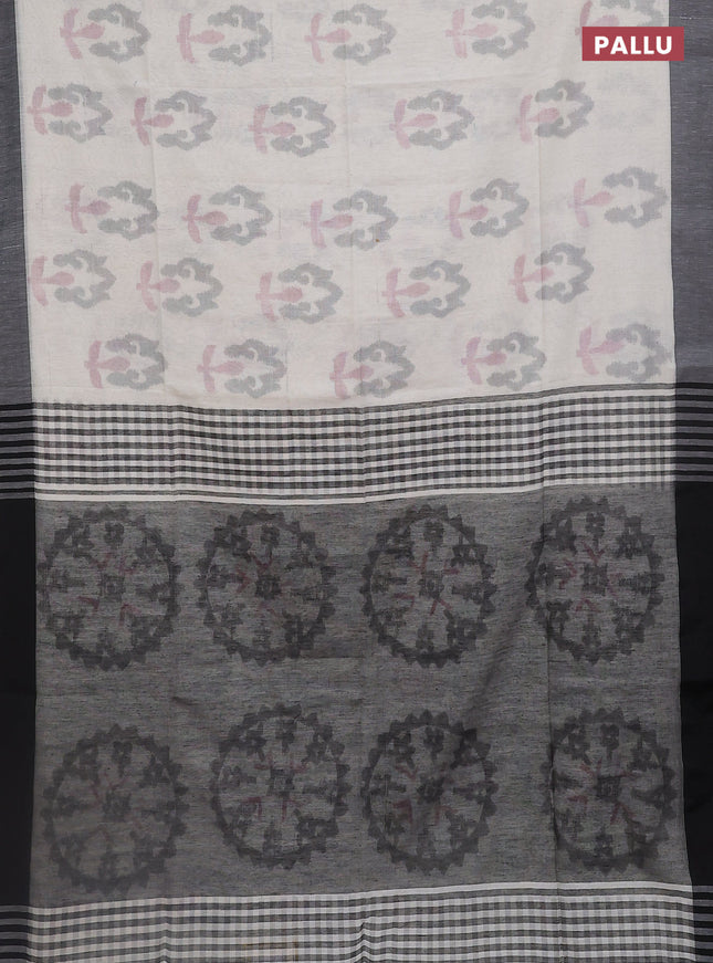 Bengal soft cotton saree off white and black with allover butta weaves and simple border