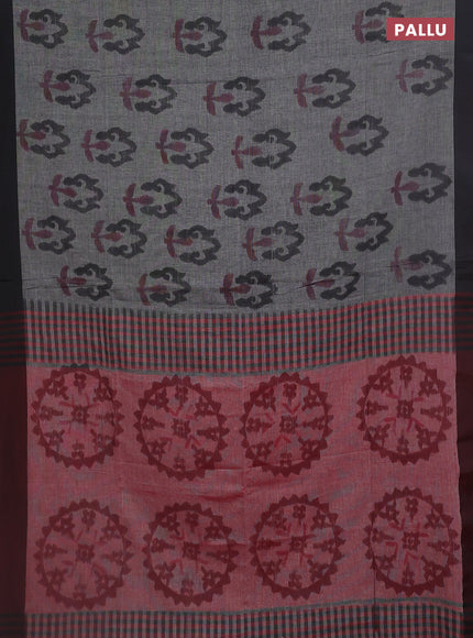 Bengal soft cotton saree grey and maroon with allover butta weaves and simple border