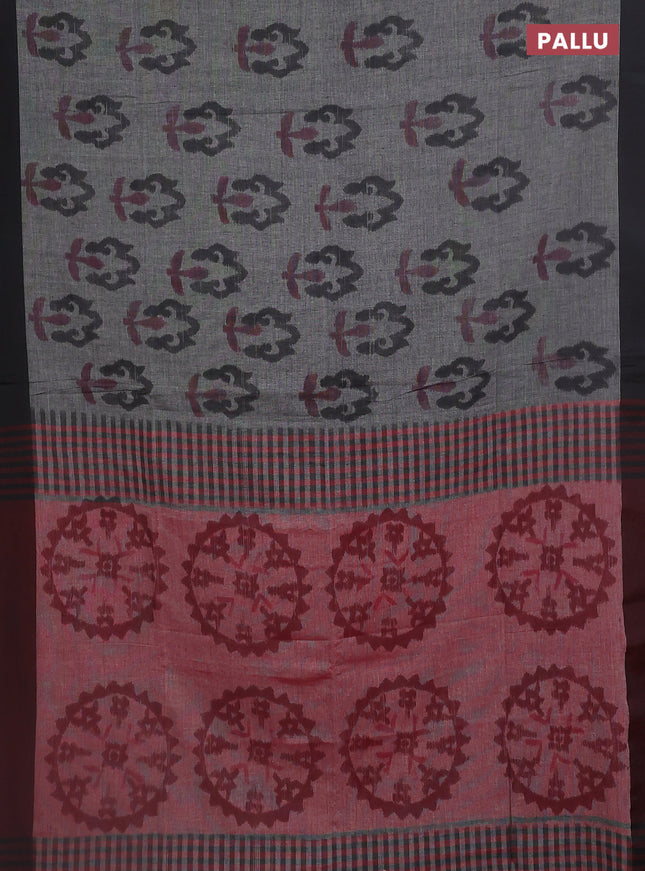 Bengal soft cotton saree grey and maroon with allover butta weaves and simple border