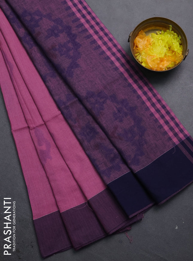 Bengal soft cotton saree mavu pink and navy blue with allover butta weaves and simple border