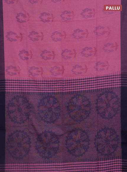Bengal soft cotton saree mavu pink and navy blue with allover butta weaves and simple border