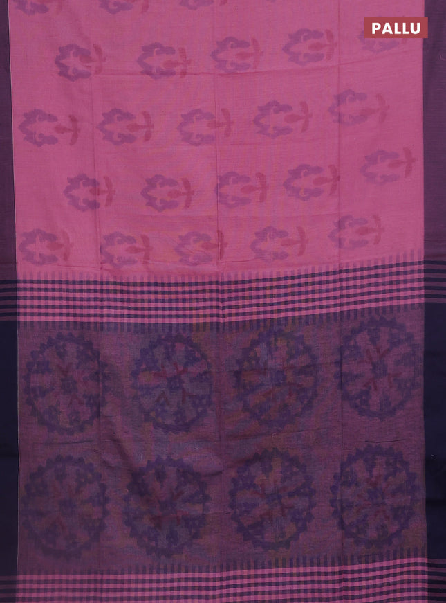 Bengal soft cotton saree mavu pink and navy blue with allover butta weaves and simple border