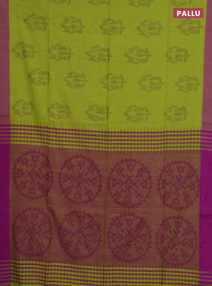 Bengal soft cotton saree light green and purple with allover butta weaves and simple border
