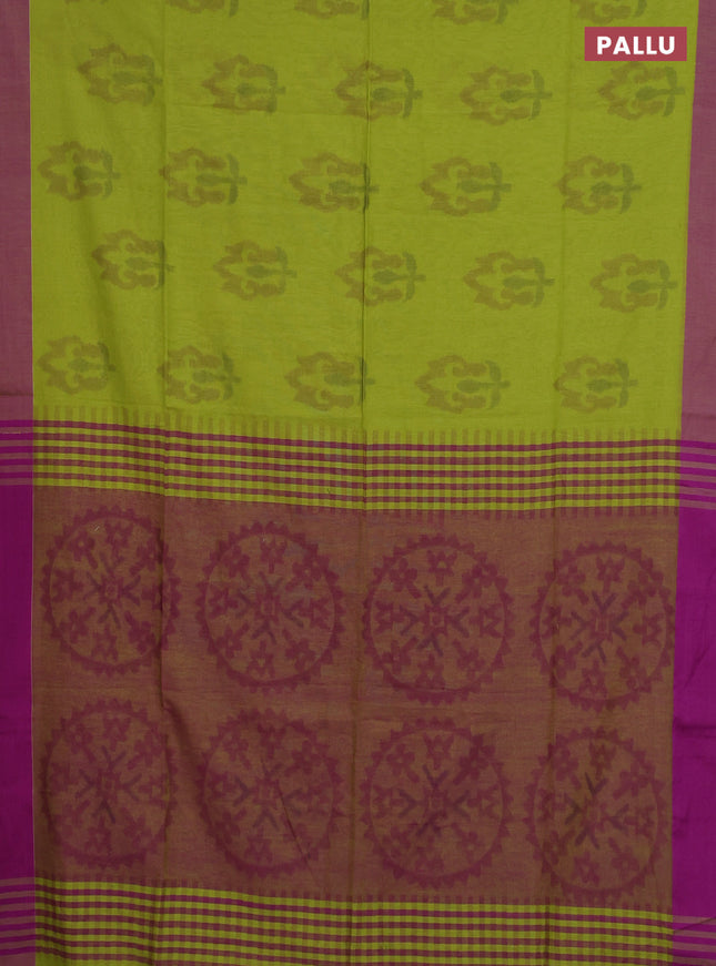 Bengal soft cotton saree light green and purple with allover butta weaves and simple border