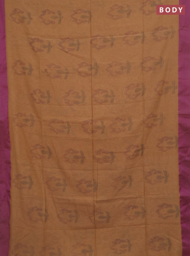 Bengal soft cotton saree sandal and purple with allover butta weaves and simple border