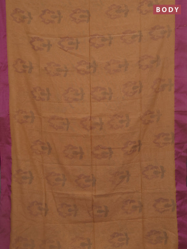 Bengal soft cotton saree sandal and purple with allover butta weaves and simple border