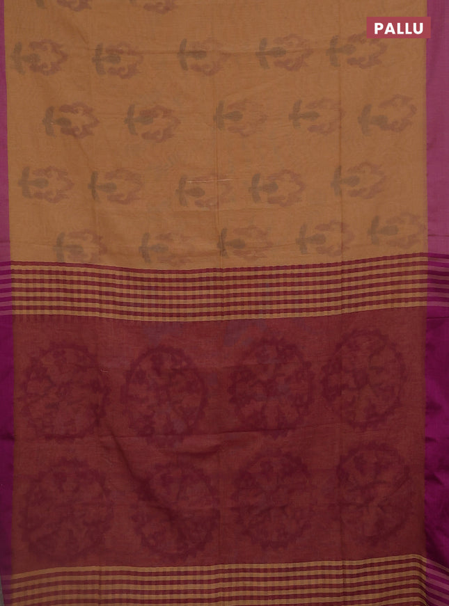 Bengal soft cotton saree sandal and purple with allover butta weaves and simple border