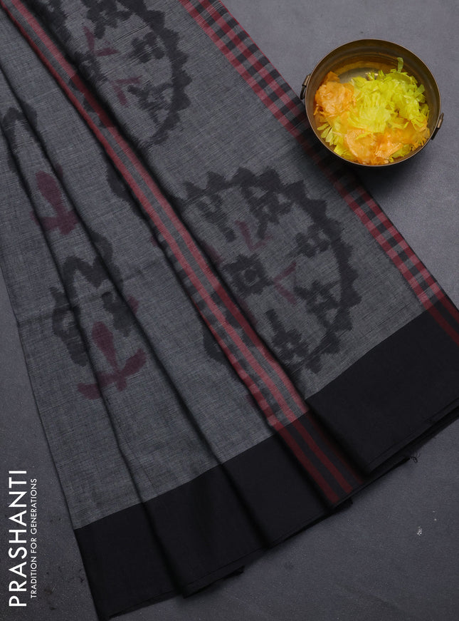 Bengal soft cotton saree grey and maroon with allover butta weaves and simple border