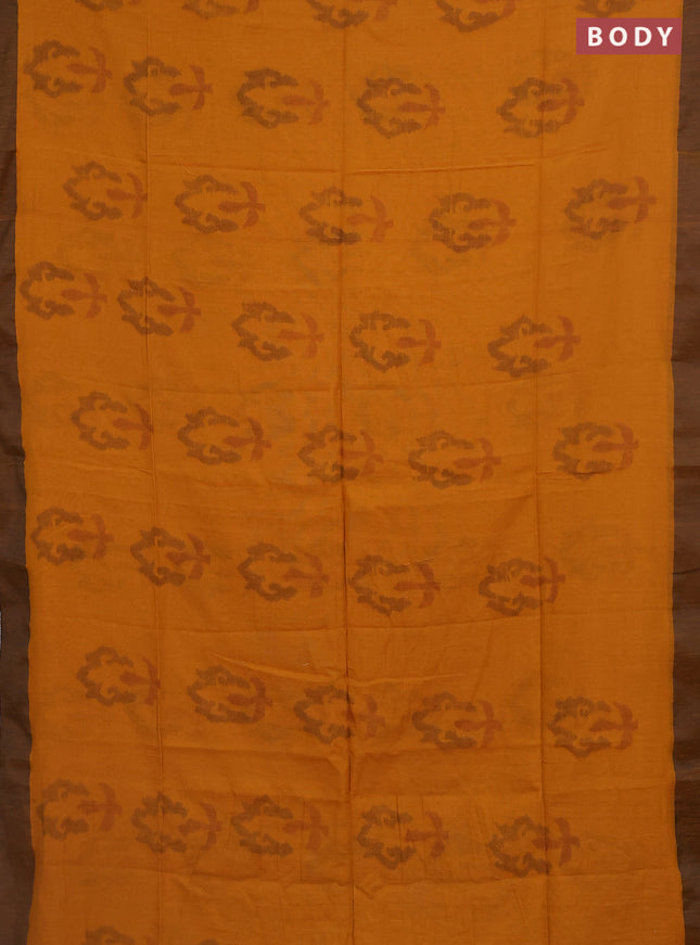 Bengal soft cotton saree dark mustard and black with allover butta weaves and simple border