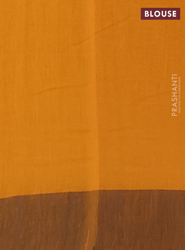 Bengal soft cotton saree dark mustard and black with allover butta weaves and simple border