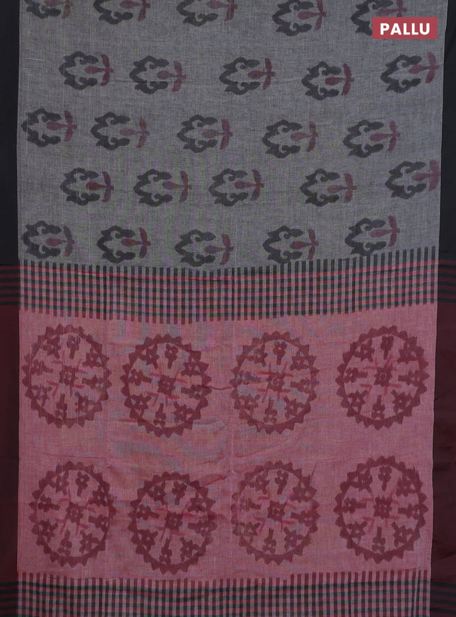 Bengal soft cotton saree grey and maroon with allover butta weaves and simple border