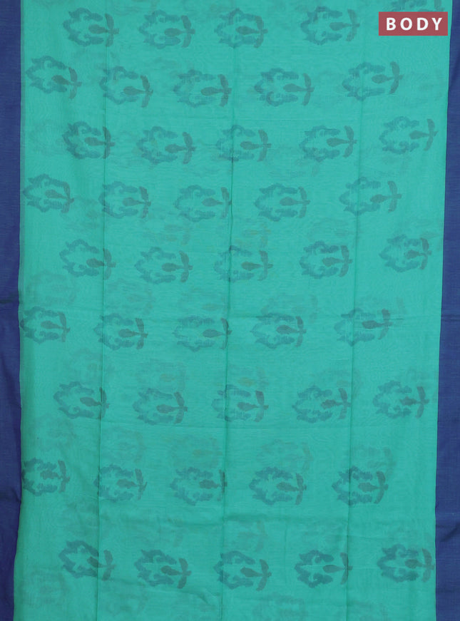 Bengal soft cotton saree teal blue and navy blue with allover butta weaves and simple border
