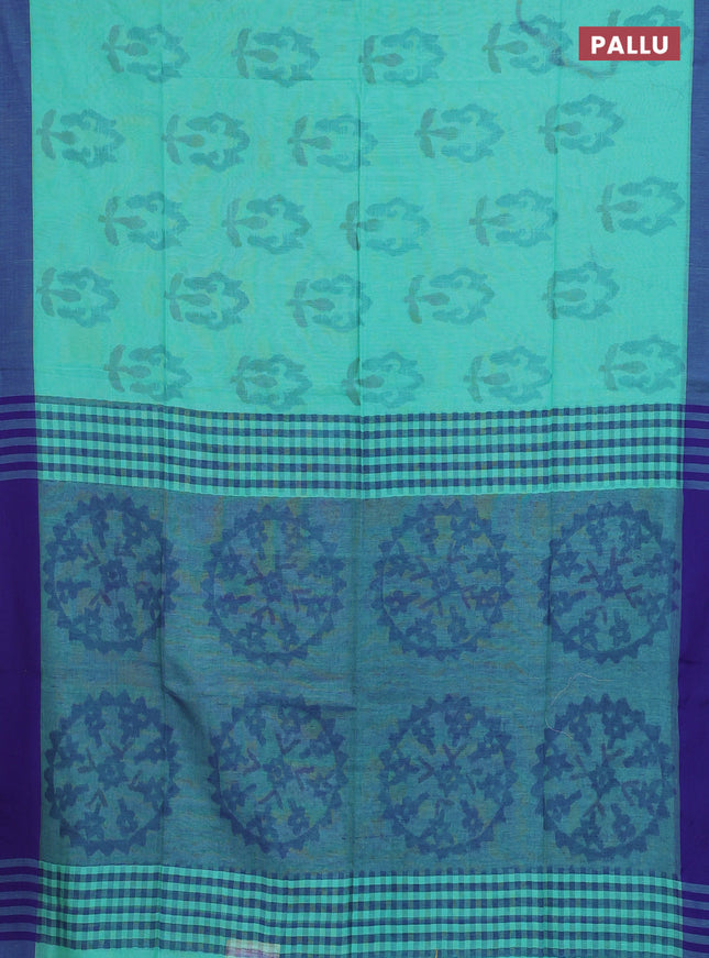 Bengal soft cotton saree teal blue and navy blue with allover butta weaves and simple border