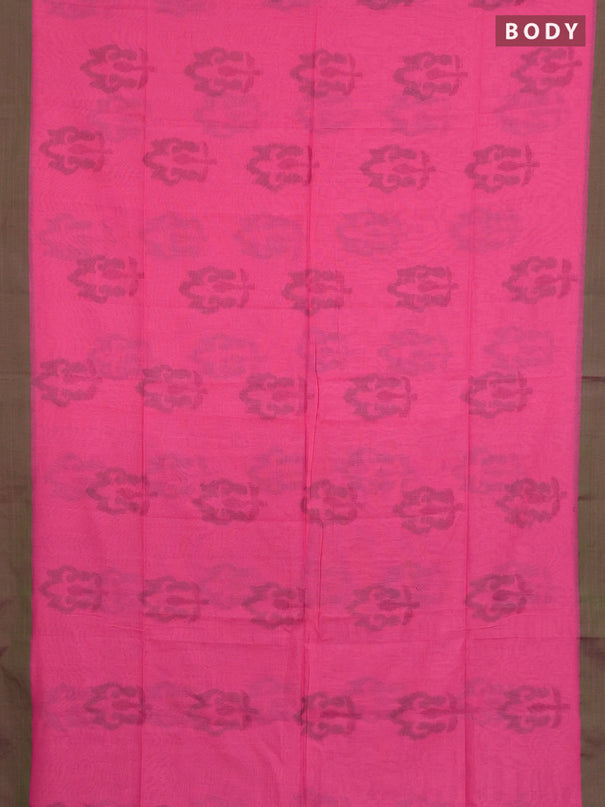 Bengal soft cotton saree peach pink and green with allover butta weaves and simple border