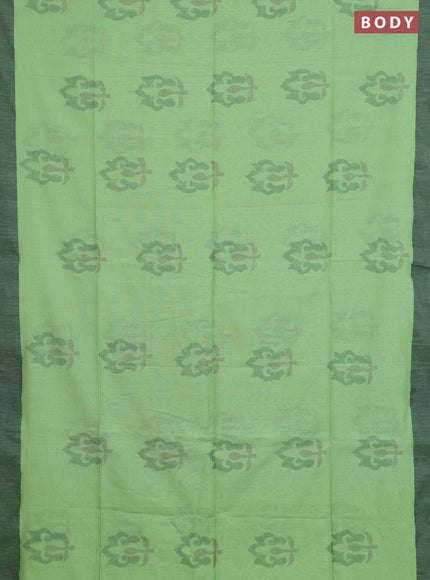 Bengal soft cotton saree teal green shade and black with allover butta weaves and simple border