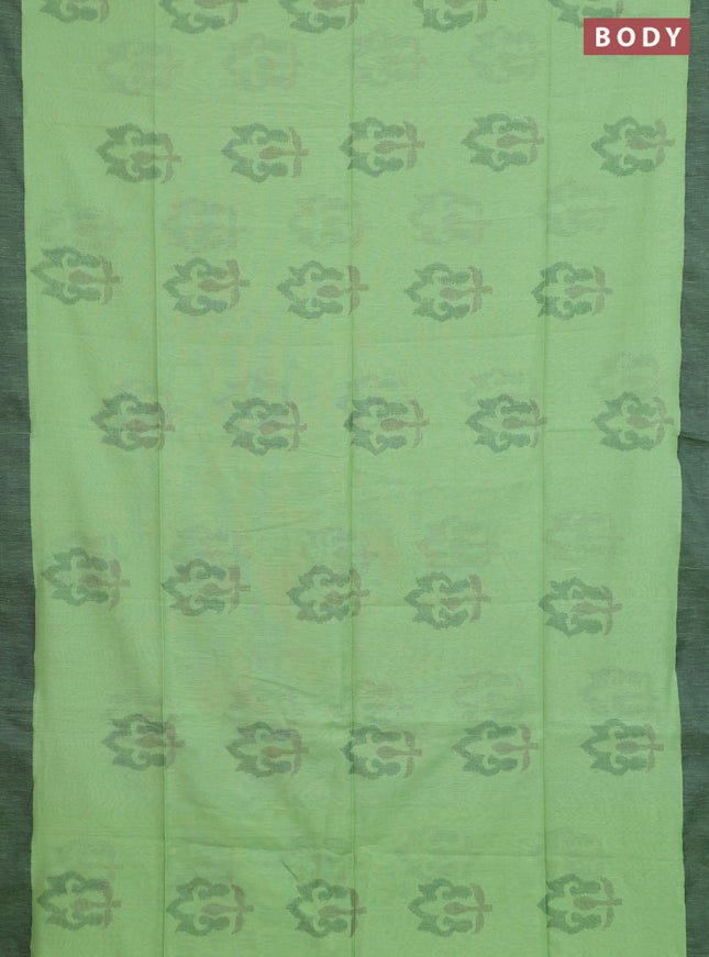 Bengal soft cotton saree teal green shade and black with allover butta weaves and simple border