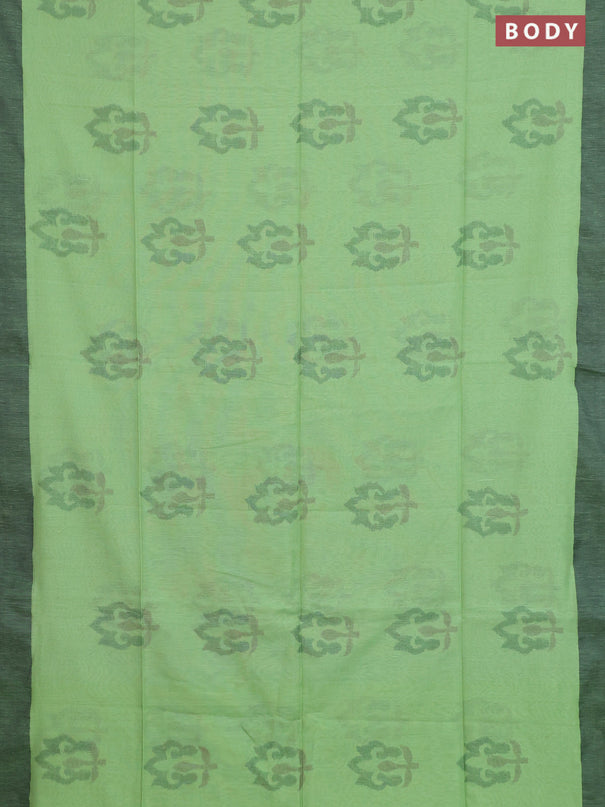 Bengal soft cotton saree teal green shade and black with allover butta weaves and simple border
