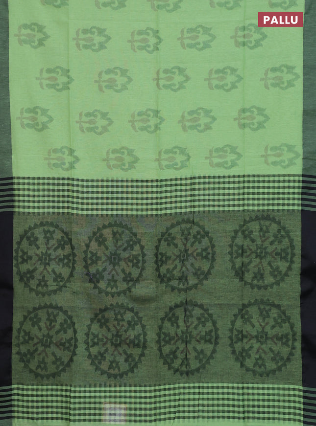 Bengal soft cotton saree teal green shade and black with allover butta weaves and simple border