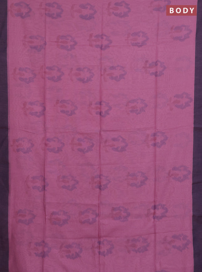 Bengal soft cotton saree pastel pink and navy blue with allover butta weaves and simple border