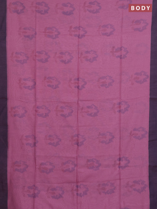 Bengal soft cotton saree pastel pink and navy blue with allover butta weaves and simple border