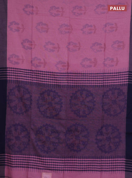 Bengal soft cotton saree pastel pink and navy blue with allover butta weaves and simple border