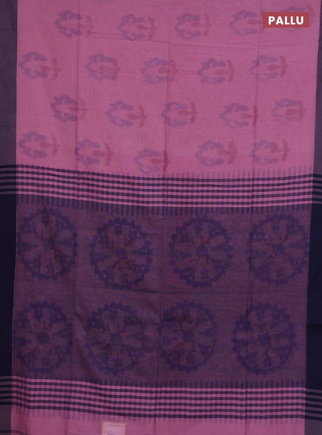 Bengal soft cotton saree pastel pink and navy blue with allover butta weaves and simple border