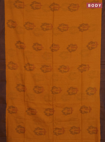 Bengal soft cotton saree dark mustard and black with allover butta weaves and simple border