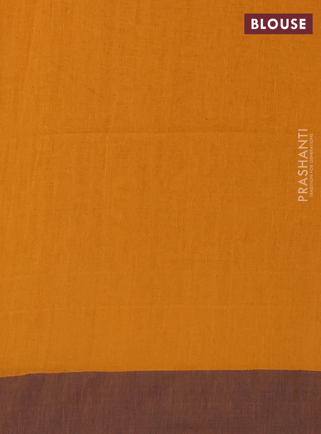 Bengal soft cotton saree dark mustard and black with allover butta weaves and simple border