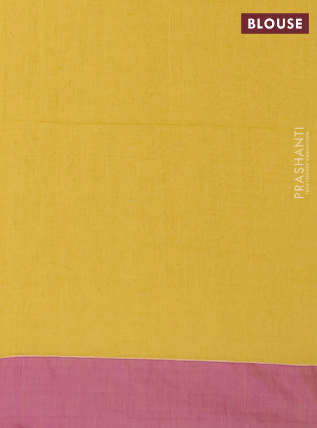 Bengal soft cotton saree mustard yellow and purple with allover butta weaves and simple border