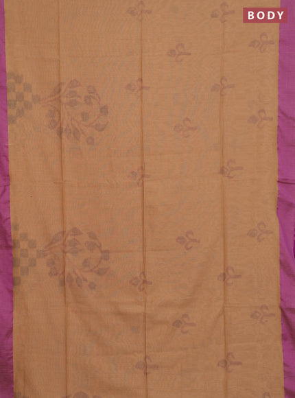 Bengal soft cotton saree sandal and purple with allover weaves and simple border