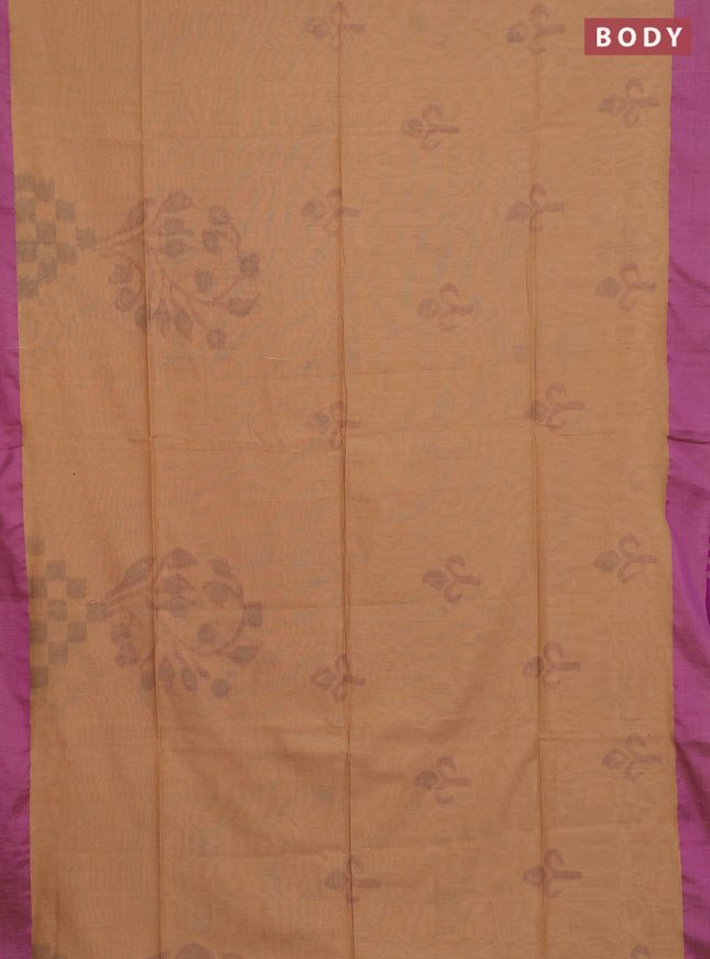 Bengal soft cotton saree sandal and purple with allover weaves and simple border