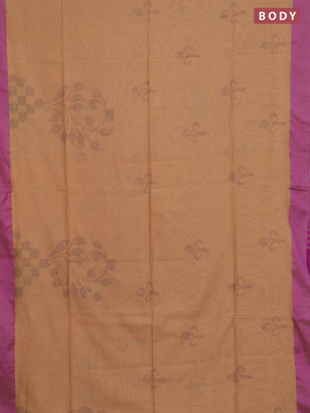 Bengal soft cotton saree sandal and purple with allover weaves and simple border