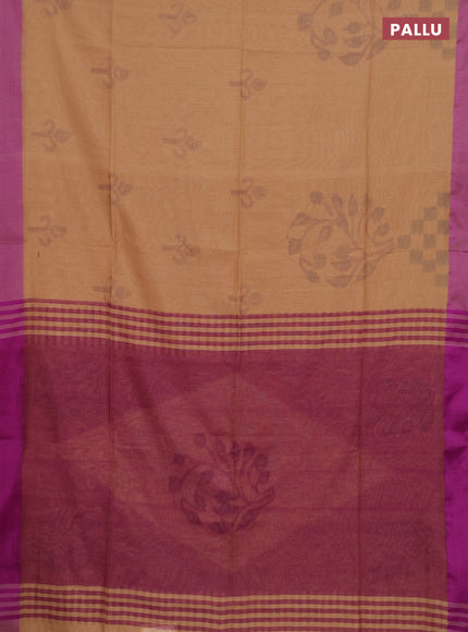 Bengal soft cotton saree sandal and purple with allover weaves and simple border