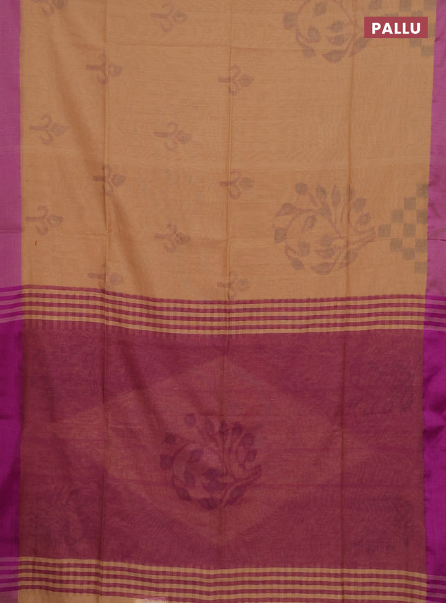 Bengal soft cotton saree sandal and purple with allover weaves and simple border