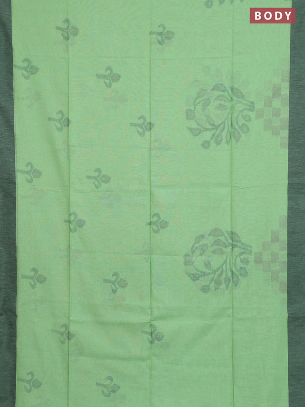 Bengal soft cotton saree pista green and black with allover weaves and simple border