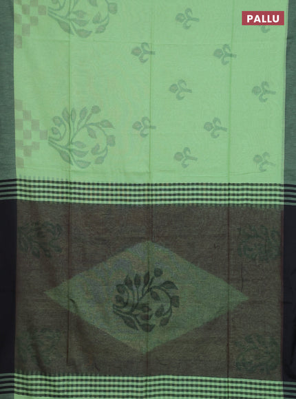 Bengal soft cotton saree pista green and black with allover weaves and simple border