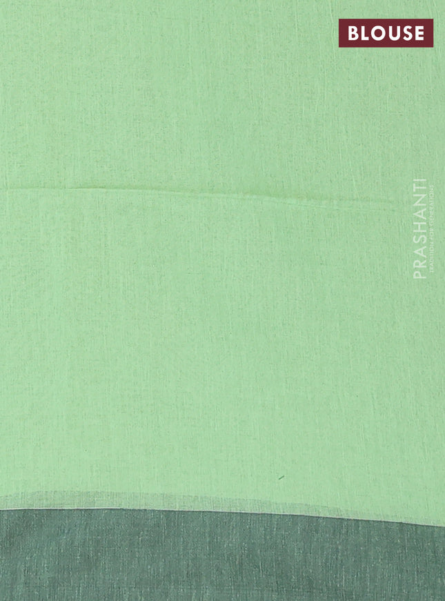 Bengal soft cotton saree pista green and black with allover weaves and simple border