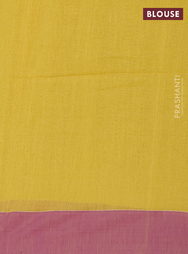 Bengal soft cotton saree mustard yellow and purple with allover weaves and simple border