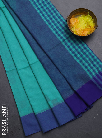 Bengal soft cotton saree teal blue and blue with allover weaves and simple border
