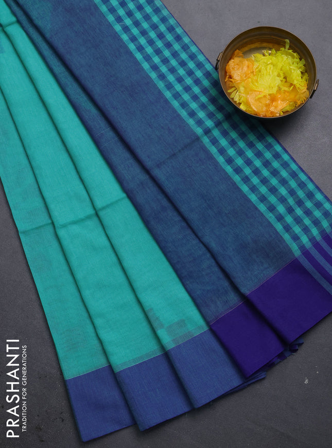 Bengal soft cotton saree teal blue and blue with allover weaves and simple border