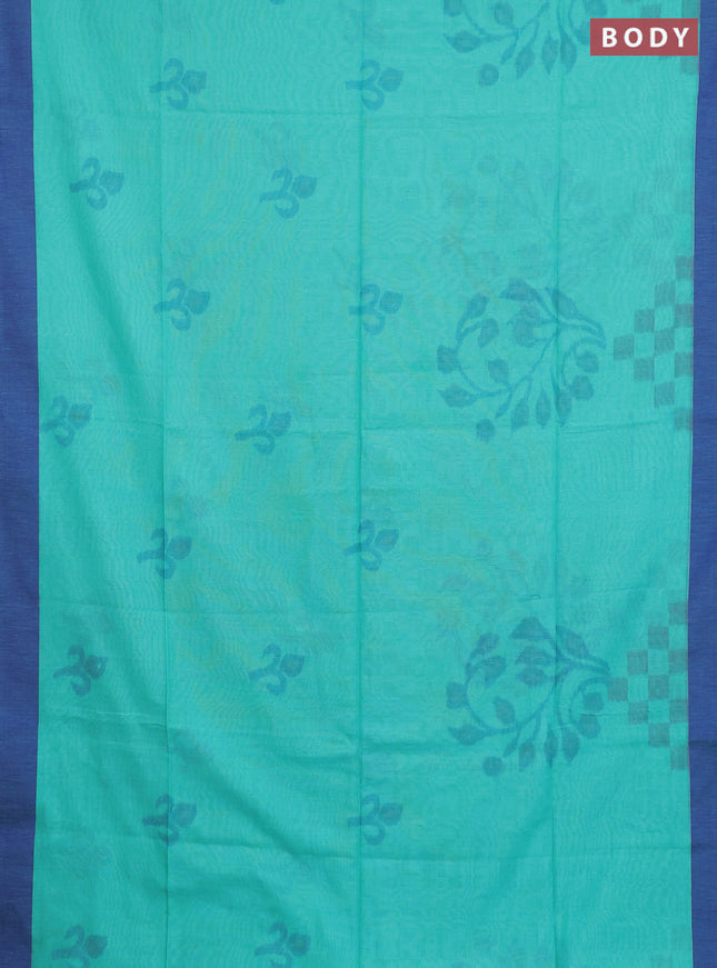 Bengal soft cotton saree teal blue and blue with allover weaves and simple border