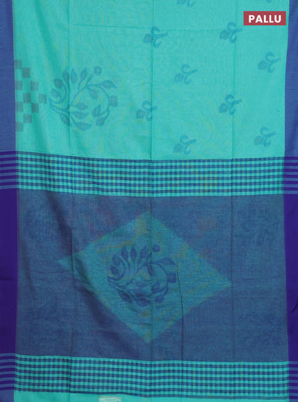 Bengal soft cotton saree teal blue and blue with allover weaves and simple border