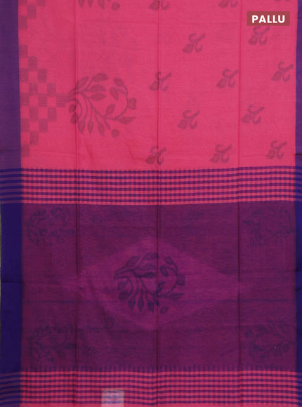 Bengal soft cotton saree peach pink and blue with allover weaves and simple border