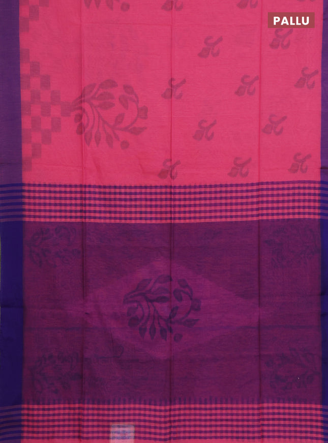 Bengal soft cotton saree peach pink and blue with allover weaves and simple border